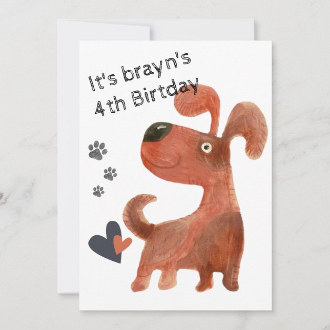 convites para o quarto aniversário de cachorros fo (Frente)