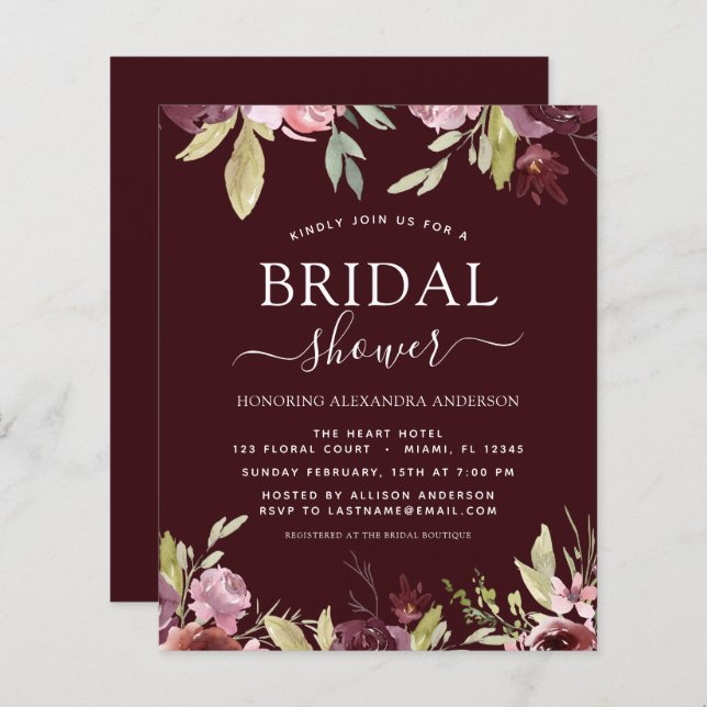 Convites para Primavera de Borgonha do Chá de pane (Frente/Verso)