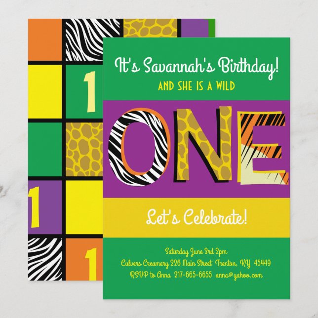 Convites para primeiros aniversarios Selvagens Col (Frente/Verso)