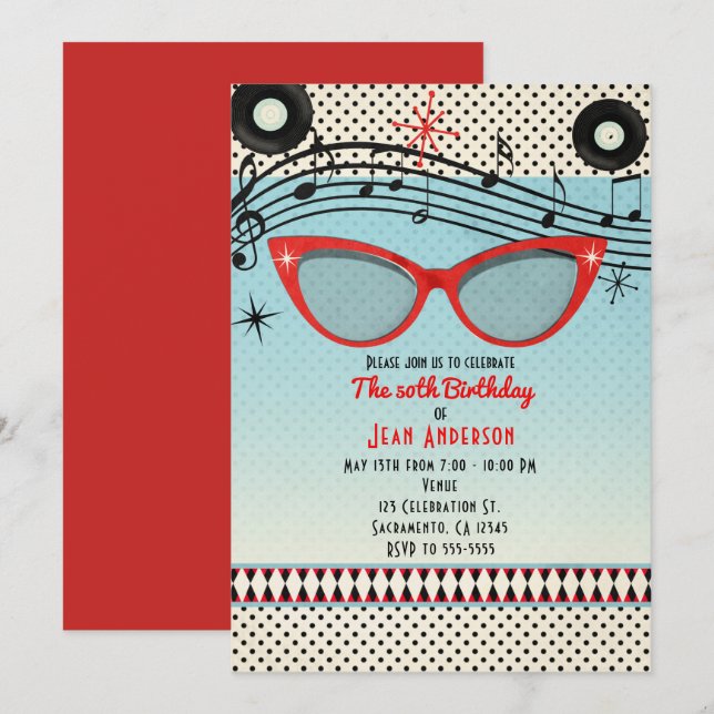 Convites para QUALQUER EVENTO Retro Vintage 1950 a (Frente/Verso)