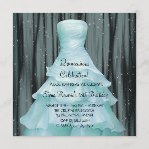 Convites para Quinceanera Azul-Teal Preto