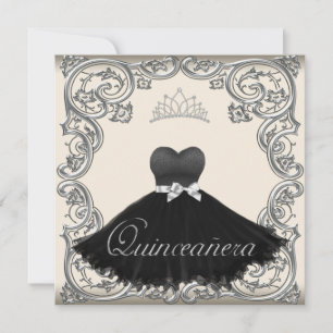 Convites para Quinceanera Preto-Ivory