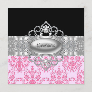 Convites para Quinceanera Preto Rosa Diamantes