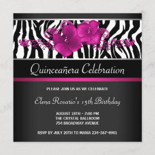 Convites para Quinceanera, Zebra Rosa Quente