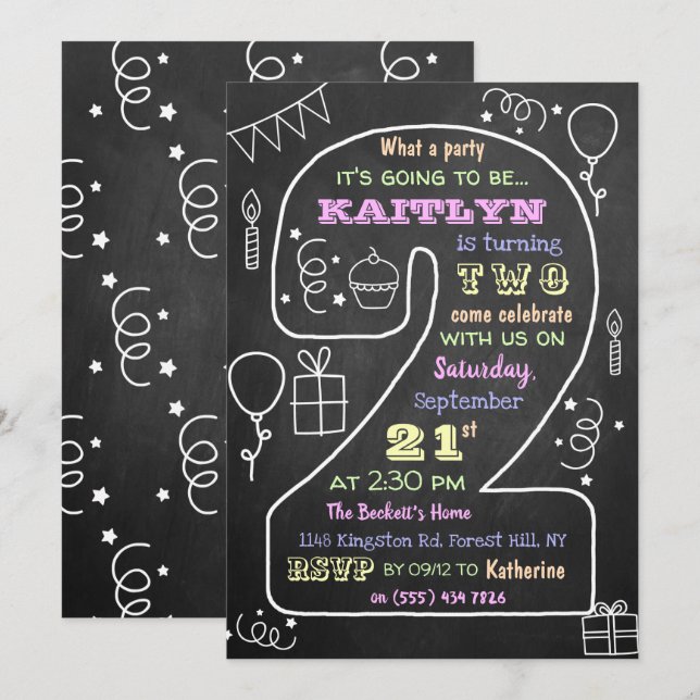 Convites para segundos aniversários de Quadro de C (Frente/Verso)