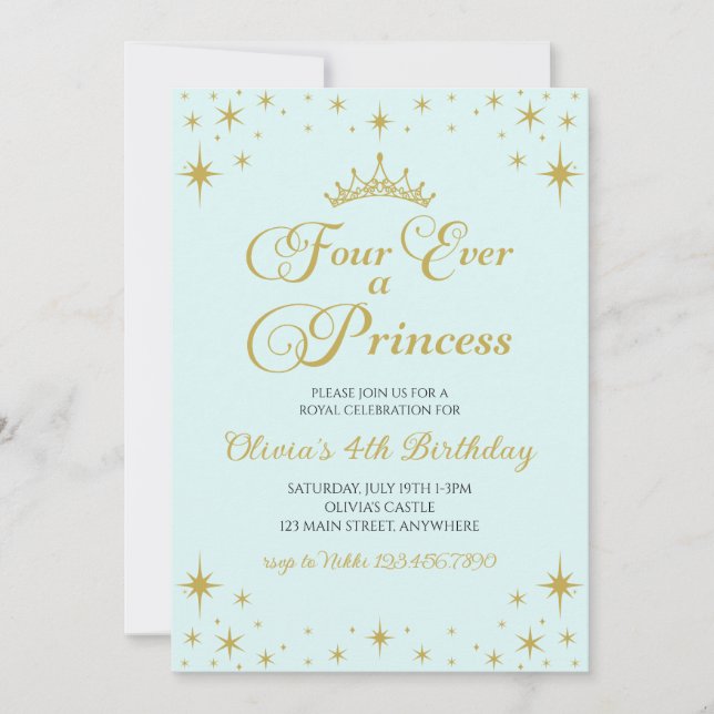Convites Para Sempre uma Princesa Real 4º Aniversário (Frente)