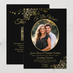 Convites Para Ser Casado Código QR Preto e Dourado e Foto d