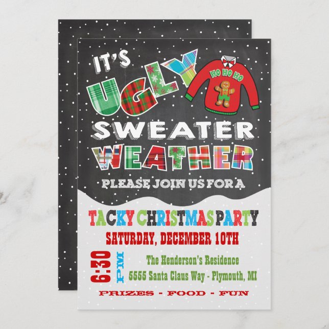 Convites para Sweater de Natal UGLY Chalkboard (Frente/Verso)
