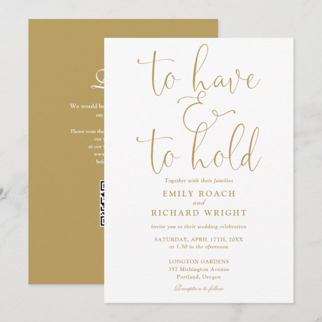 Convites Para Ter E Manter Um Casamento Dourado De Código Q (Frente/Verso)