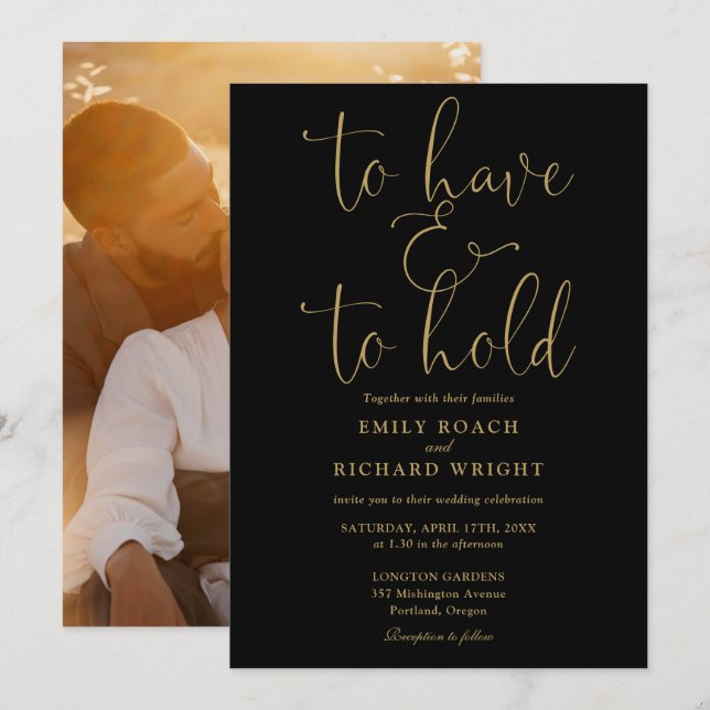 Convites Para Ter E Para Segurar Foto Casamento Preto e Dou (Frente/Verso)