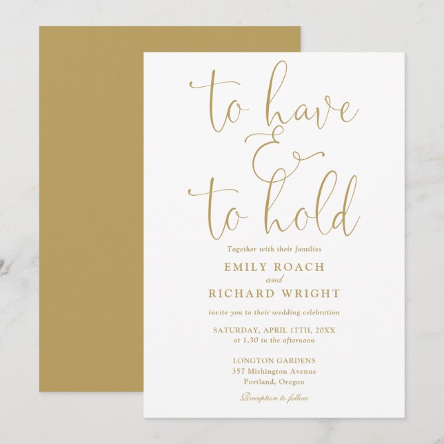 Convites Para Ter E Segurar Script Chic Dourado Casamento (Frente/Verso)