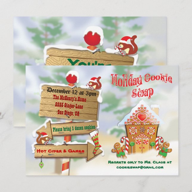 Convites para Troca de Cookies Feriados do Polo No (Frente/Verso)
