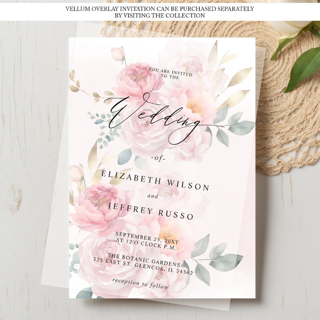 Convites Para Vellum Overlay Primavera Blush Floral Wedding (For Vellum Overlay Spring Blush Floral Wedding Invitation)
