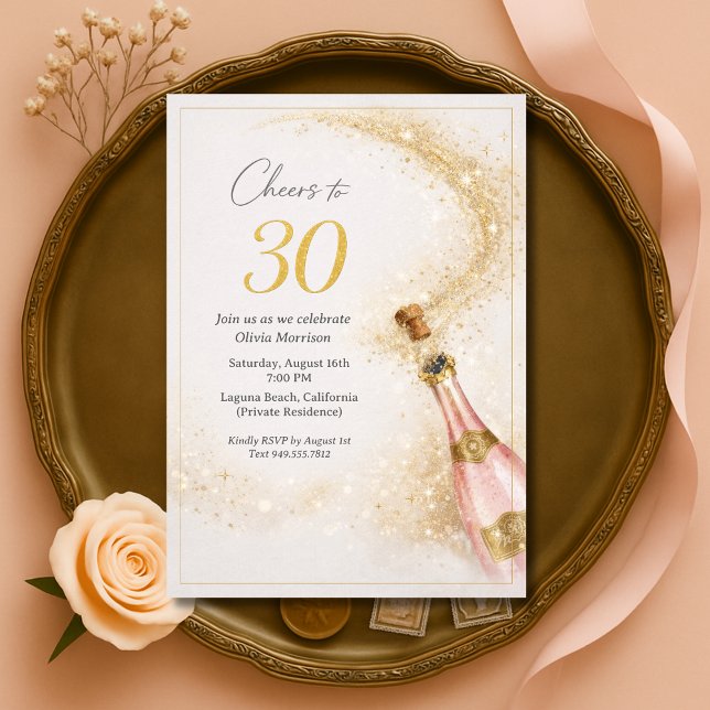Convites Parabéns 30º Aniversário Champanhe Rosa Dourado (Criador carregado)