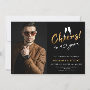 Convites Parabéns a 40 Anos Dourado Preto Aniversário Adult