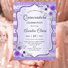Convites Parabéns de Quinceanera Floral Purple