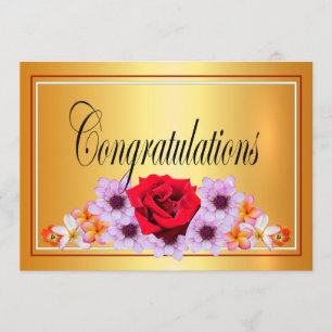 Convites parabéns design florais de ouro lindos