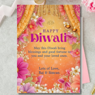 Convites Parabéns Diwali Saudação Rosa Amarelo Roxo Floral