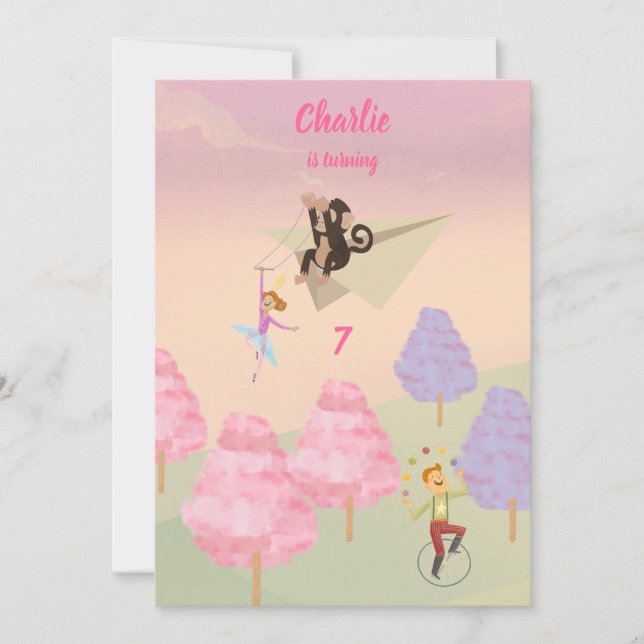 Convites Parabéns do Macaco Cotton Candy (Frente)