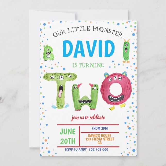 Convites Parabéns do segundo aniversário (Frente)