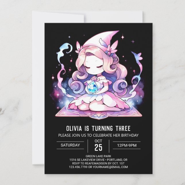Convites Parabéns do Whimsic Girl Wizard (Frente)
