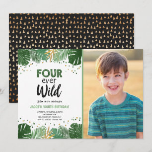 Convites Parabéns Dourado do Safari Tropical de Quatro Ano