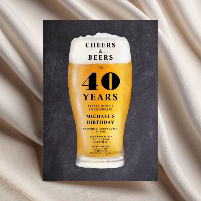 Convites Parabéns e Cervejas 40º Aniversário (Cheers And Beers 40th Birthday Invitation)