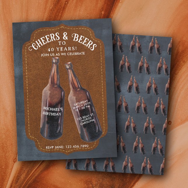 Convites Parabéns e Cervejas 40º Aniversário de Cerveja (Cheers and Beers 40th Beer Birthday Party Invitation)