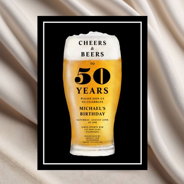 Convites Parabéns e Cervejas 50º Aniversário (Cheers And Beers 50th Birthday Invitation)