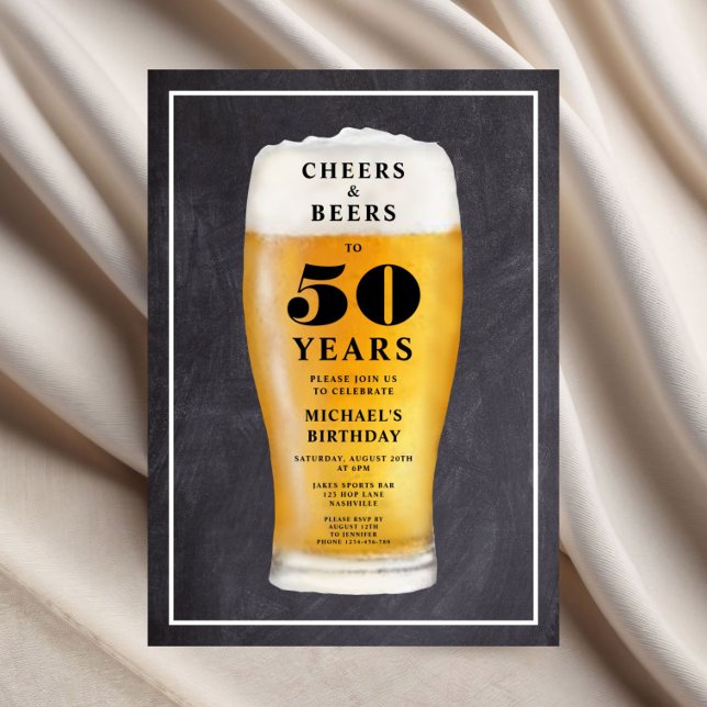 Convites Parabéns e Cervejas 50º Aniversário (Cheers And Beers 50th Birthday Invitation)