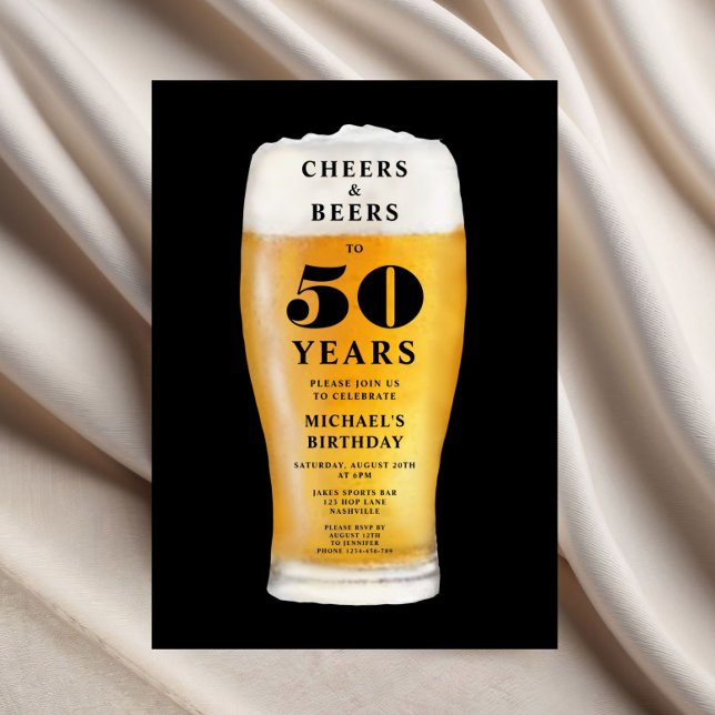 Convites Parabéns e Cervejas 50º Aniversário (Cheers And Beers 50th Birthday Invitation)