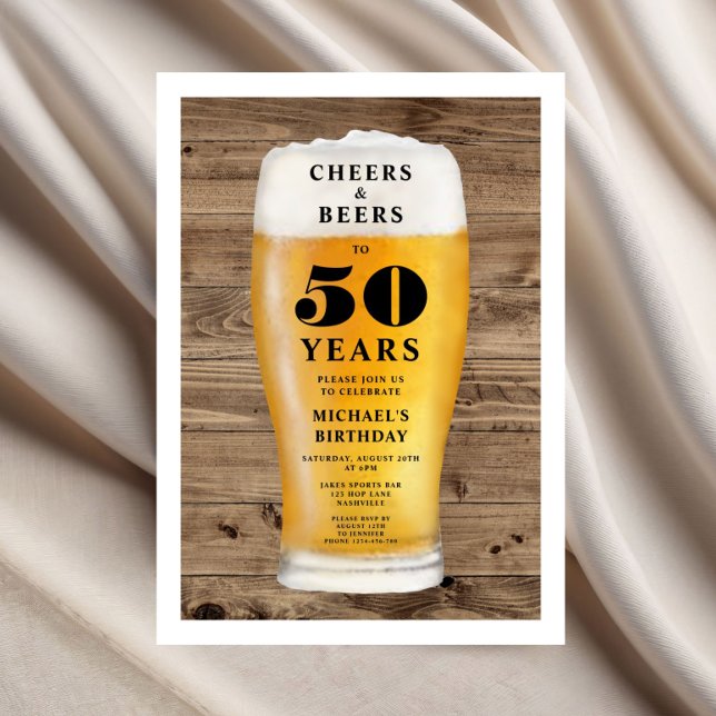 Convites Parabéns e Cervejas 50º Aniversário (Cheers And Beers 50th Birthday Invitation)