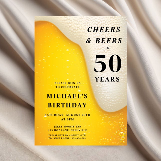Convites Parabéns e Cervejas 50º Aniversário (Cheers And Beers 30th Birthday Invitation)