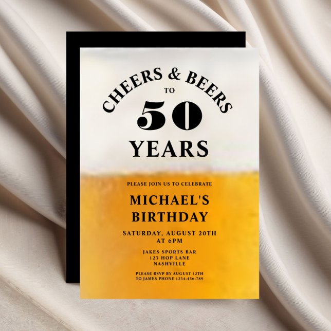 Convites Parabéns e Cervejas 50º Aniversário (Cheers And Beers 50th Birthday Invitation)