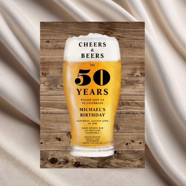 Convites Parabéns e Cervejas 50º Aniversário (Cheers And Beers 50th Birthday Invitation)