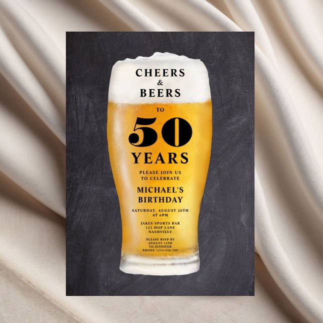 Convites Parabéns e Cervejas 50º Aniversário (Cheers And Beers 50th Birthday Invitation)
