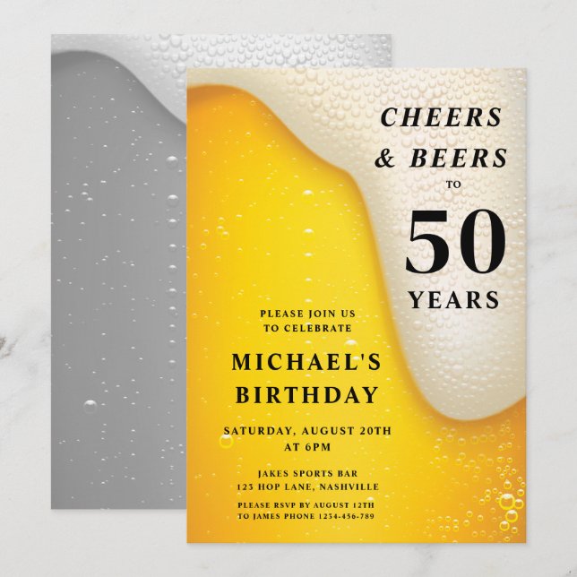 Convites Parabéns E Cervejas Aniversário De 50 Anos (Frente/Verso)