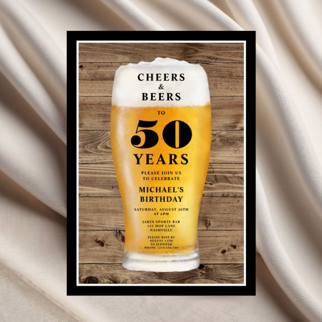 Convites Parabéns e Cervejas Aniversário de 50 anos (Cheers And Beers 50th Birthday Invitation)