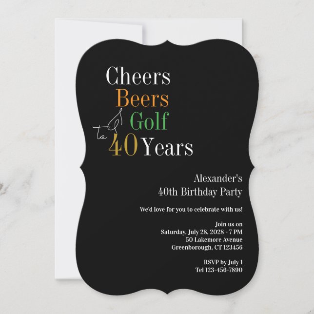 Convites Parabéns e Cervejas de Golfe Aniversário de 40 Ano (Frente)