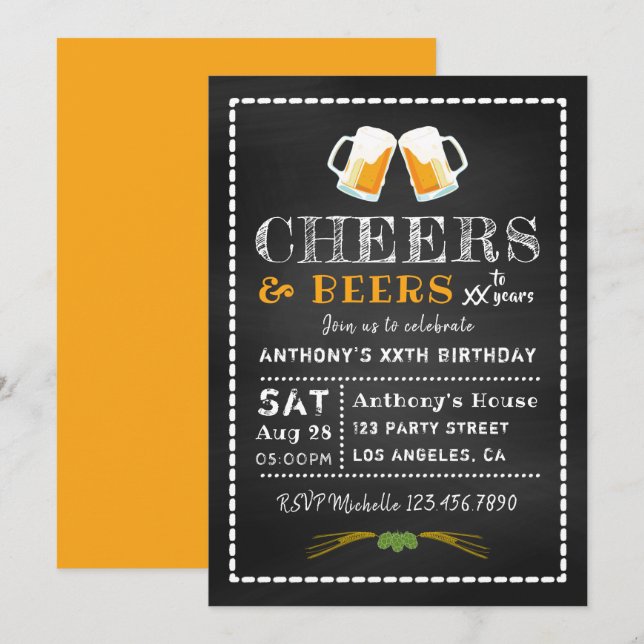 Convites Parabéns e Cervejas Quadro de Giz Aniversário Marc (Frente/Verso)