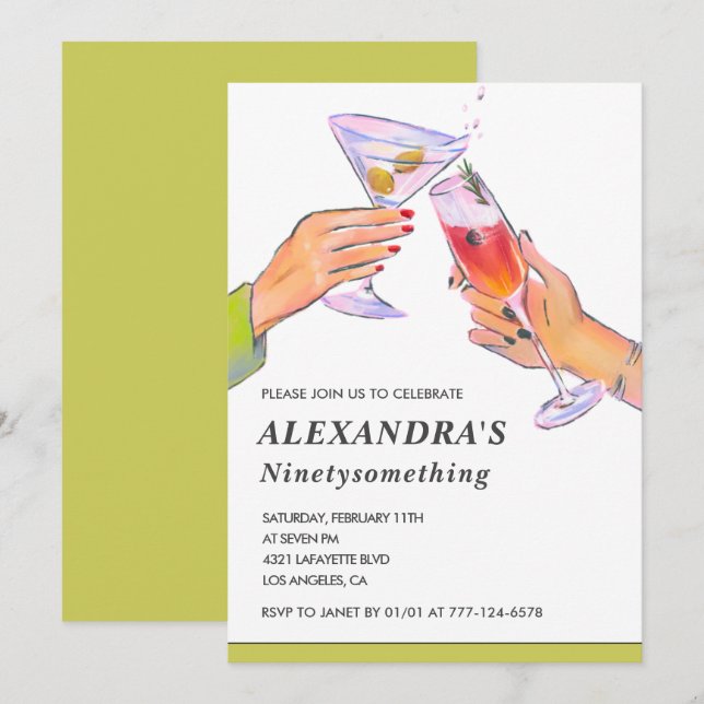 Convites Parabéns Engraçado Elegante Vintage Cocktail 91rua (Frente/Verso)