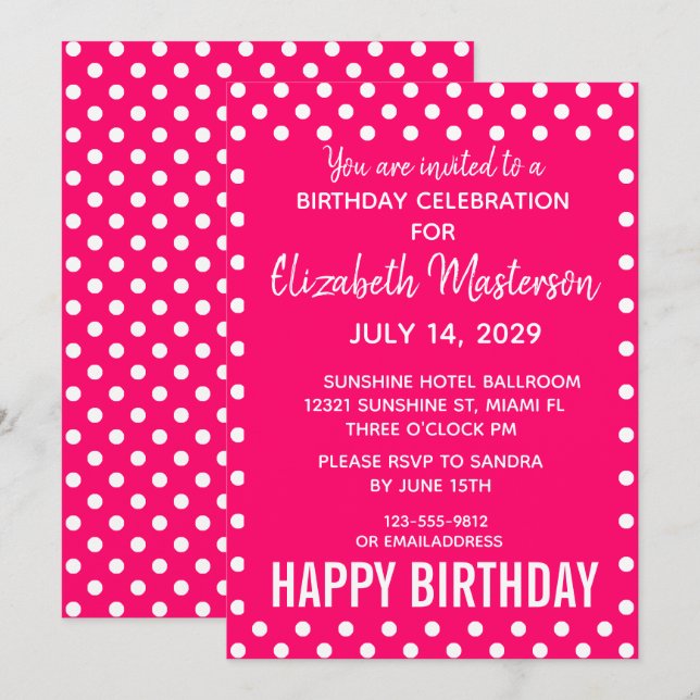 Convites Parabéns Feliz Aniversário dos Pontos Brancos Quen (Frente/Verso)