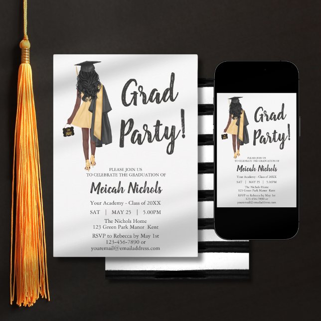 Convites Parabéns Graduada Menina Afro-Americana Negra (Criador carregado)