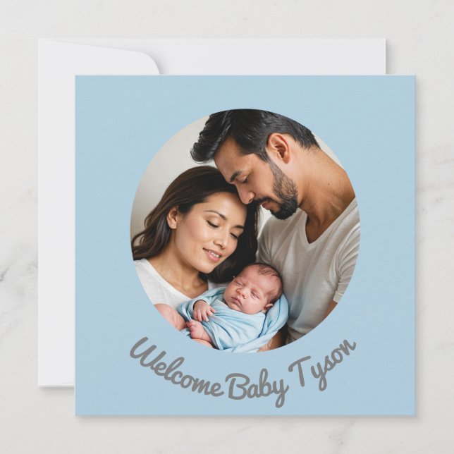 Convites Parabéns menino bebê azul personalizado, bem-vindo (Frente)