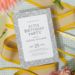 Convites Parabéns minimalistas com brilho branco<br><div class="desc">Feliz convite de 25 de aniversário com um fundo de textura brilhante branco com texto personalizável em cinzas. O convite de aniversário pode ser usado para qualquer aniversário.</div>