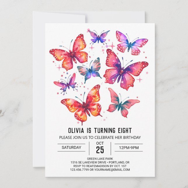 Convites Parabéns para a garota de borboleta (Frente)