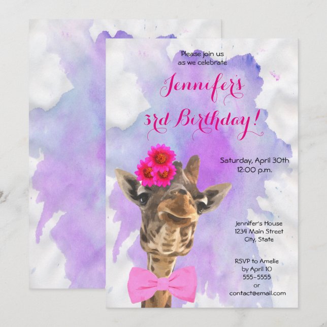 Convites Parabéns para a menina das aquarelas do animal sel (Frente/Verso)