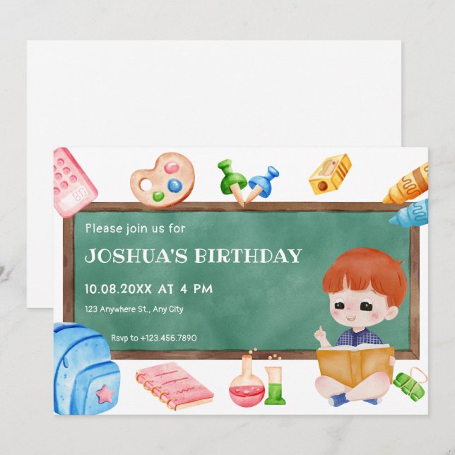 Convites Parabéns para crianças da escola (Frente/Verso)