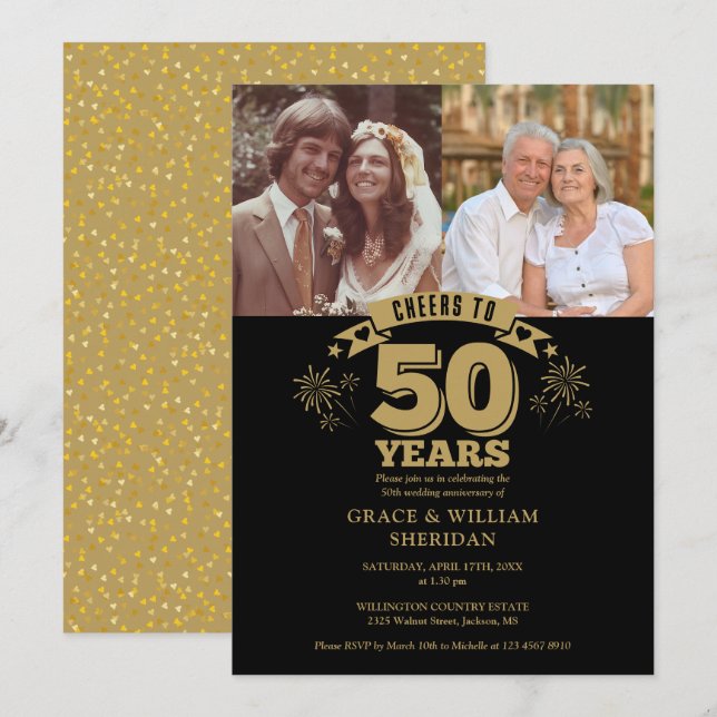 Convites Parabéns pelo 50º Aniversário de Casamento 2 Fotos (Frente/Verso)