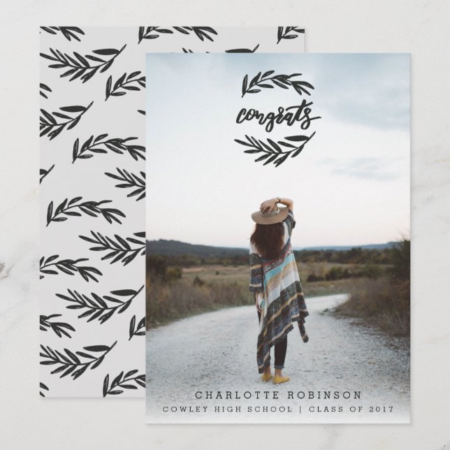 CONVITES PARABÉNS PELO RETRATO DE WREATH PRETO E BRANCO (Frente/Verso)